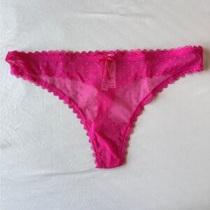 Victoria's Secret The Lacie Bow Lace Mesh Thong Panty Pink Size XL